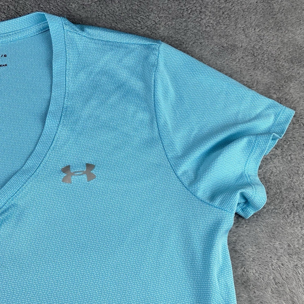 Under Armour Tech Short Sleeve V-Neck Loose Heatgear T-Shirt Womens Large Blue - Picture 5 of 16